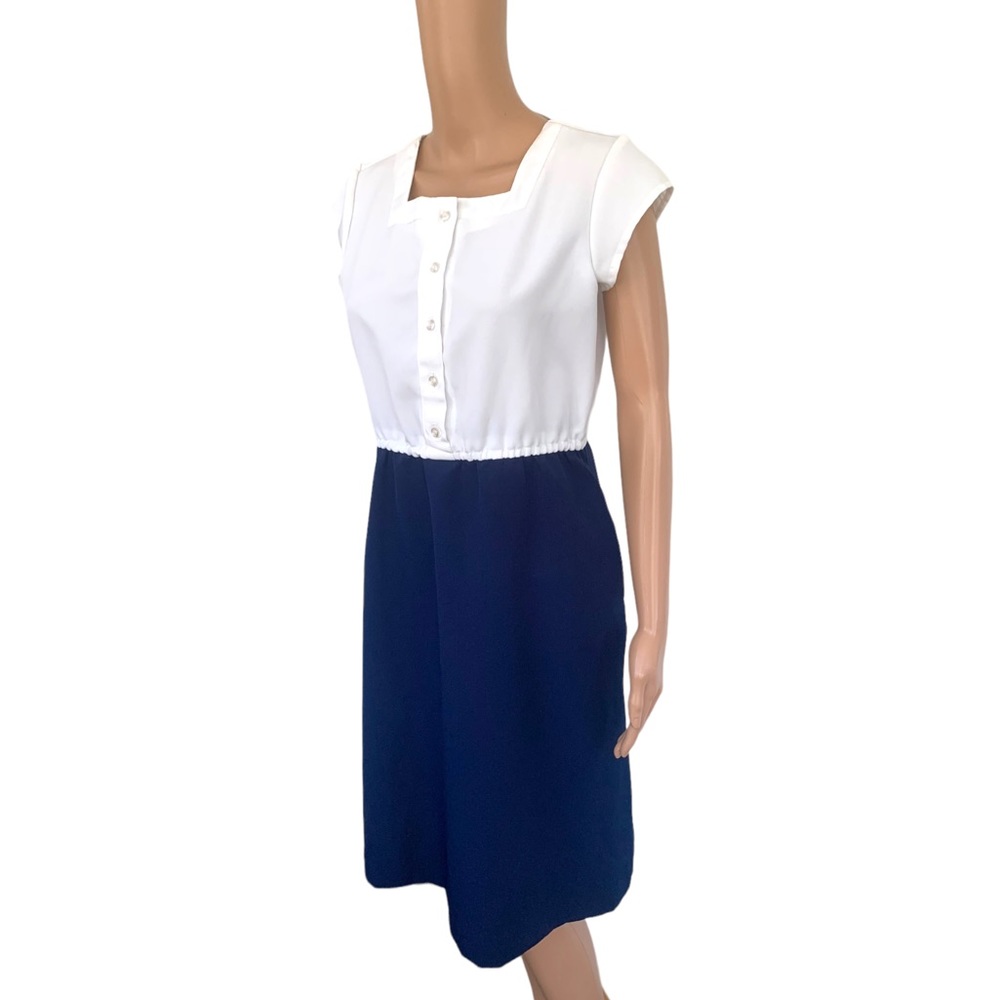 70s Blue White Day Dress S M Montgomery Ward Casual - Picture 4 of 10